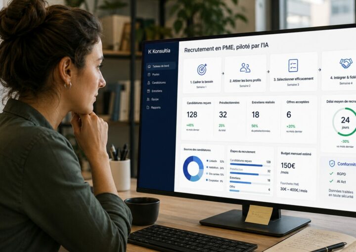 Dirigeant de PME utilisant l'IA pour trier des candidatures et optimiser son recrutement — Konsultia