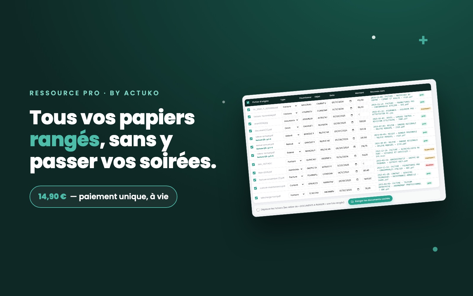 Armoire numérique — le tableau de rangement : chaque fichier reçoit un nom clair